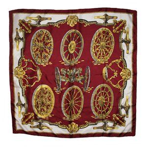 Hermes Paris Red Roues de Canon Silk Scarf 90cm